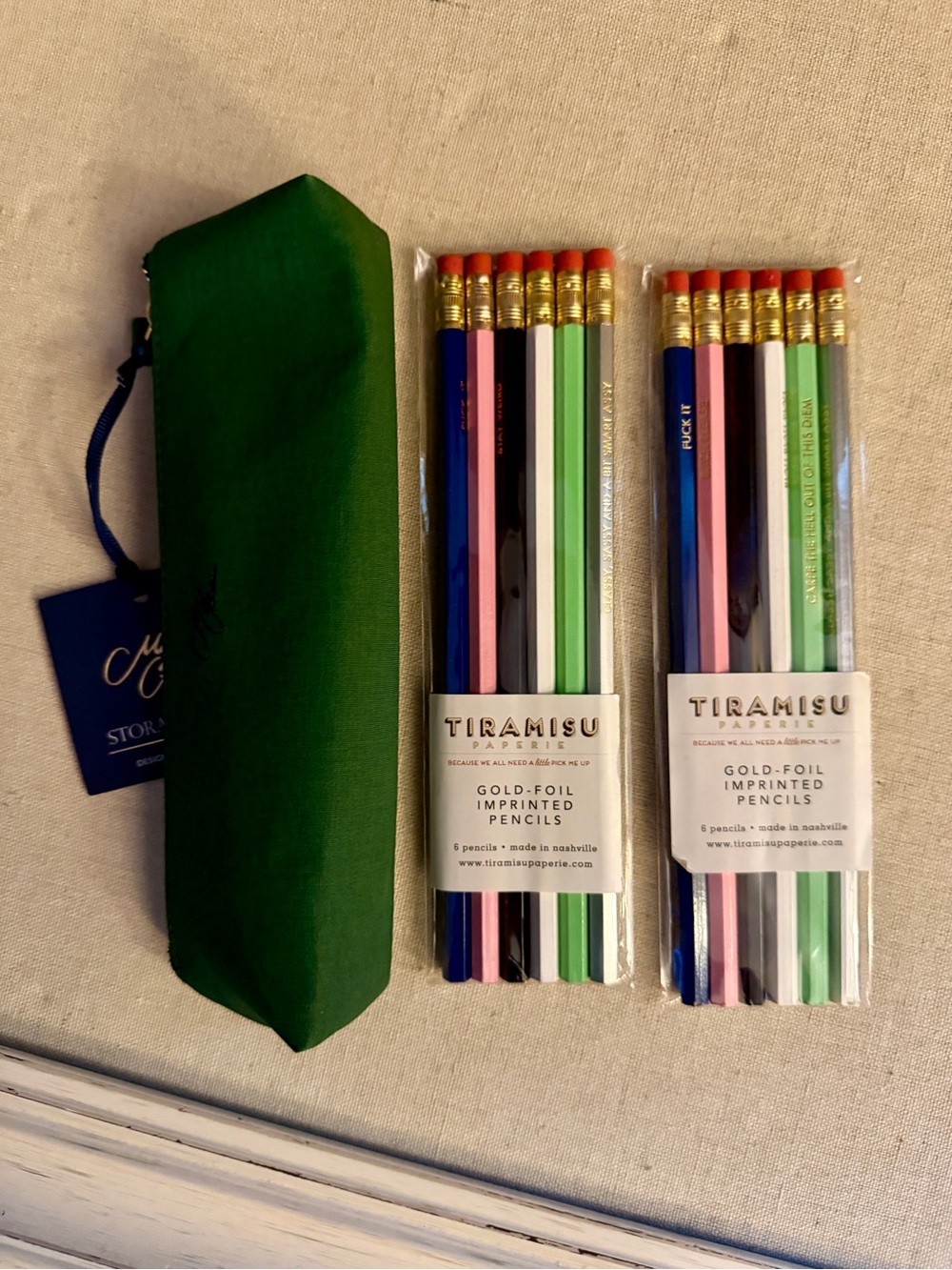 Tiramisu Paperie imprinted pencils / Storiographic pencil case NWT